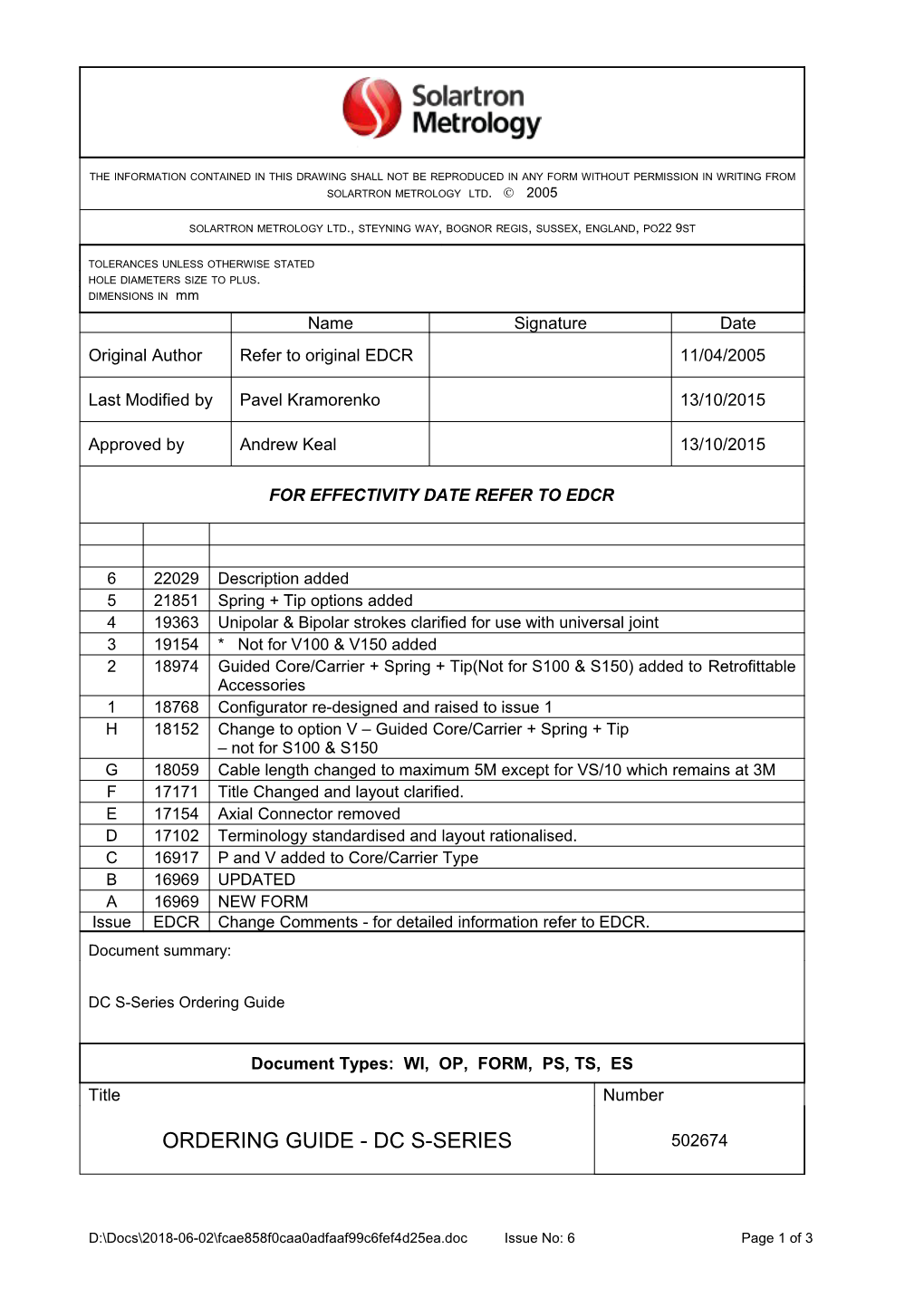 Ordering Guide - Dc S-Series