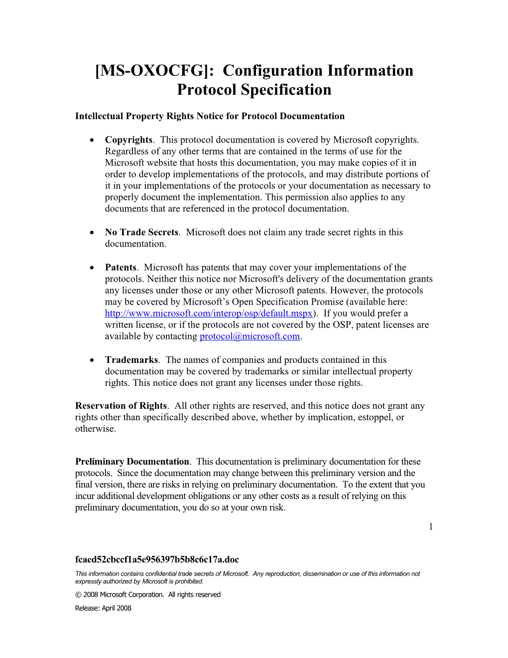 MS-OXOCFG : Configuration Information Protocol Specification