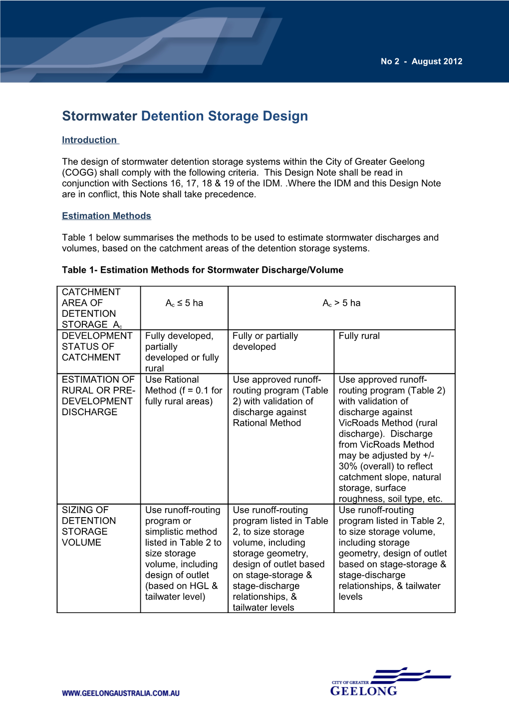 Stormwater Detention Storage Design