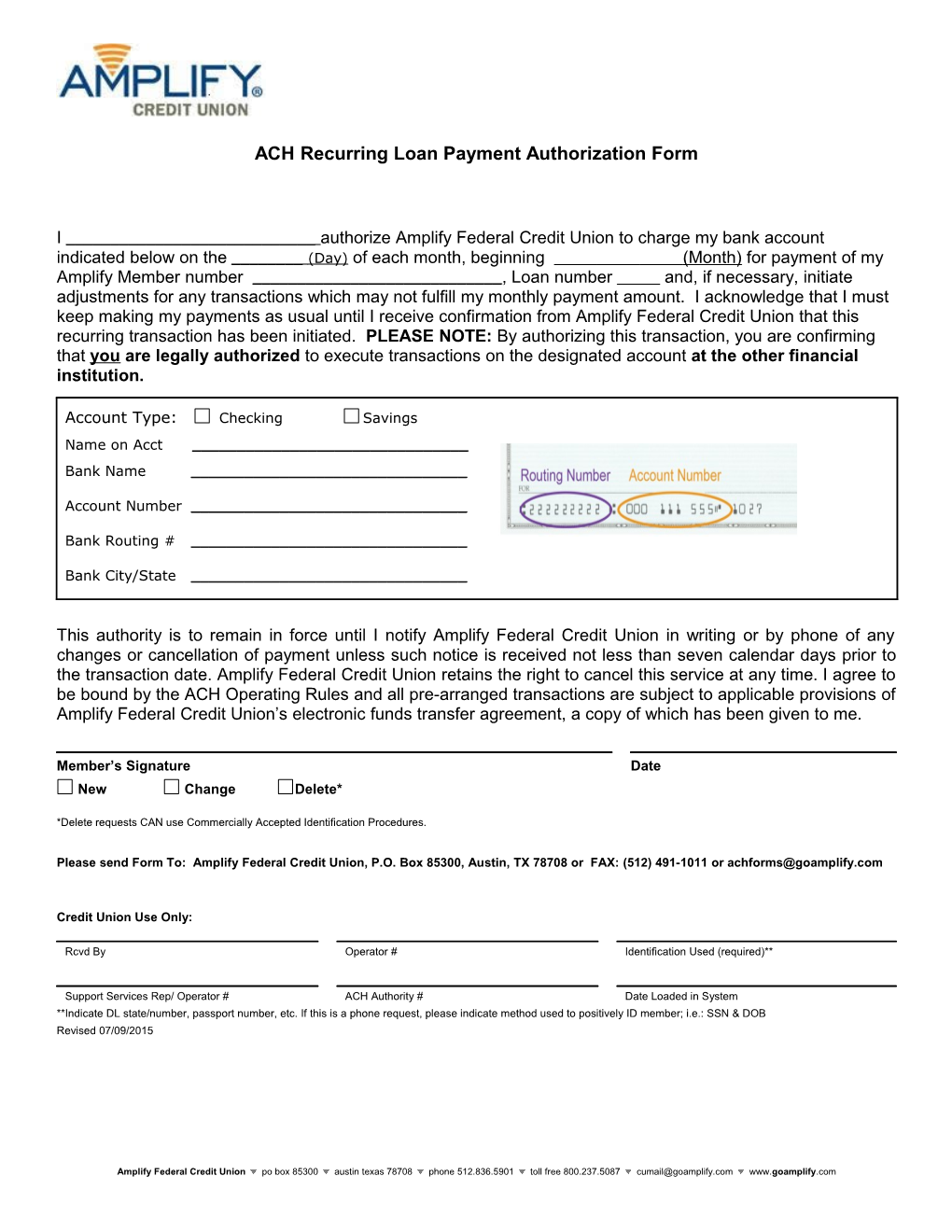 ACH Recurring Loan Payment Authorization