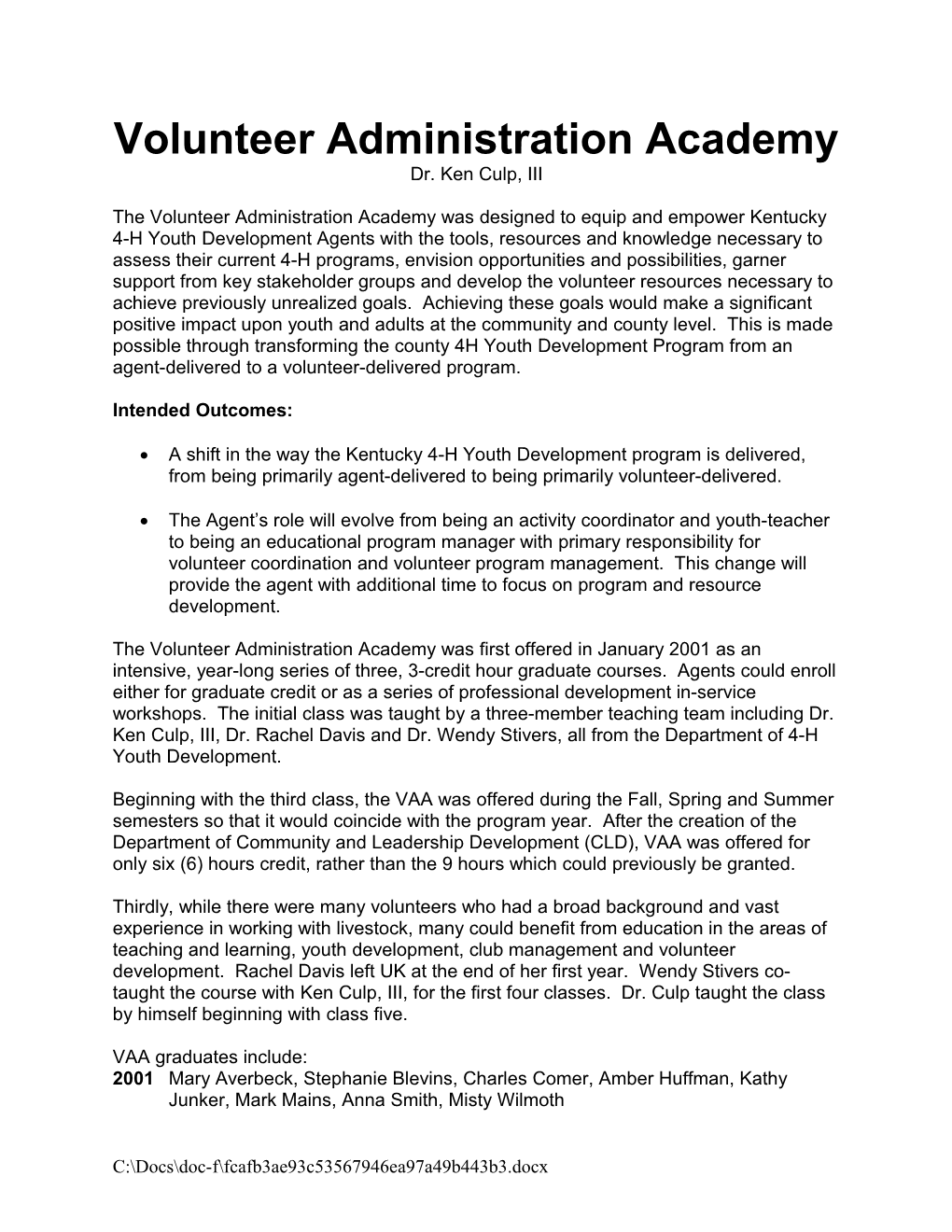 Volunteer Administration Academy