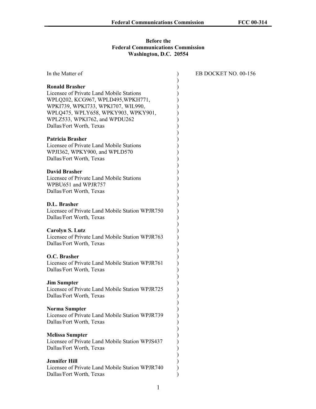 Federal Communications Commission FCC 00-314