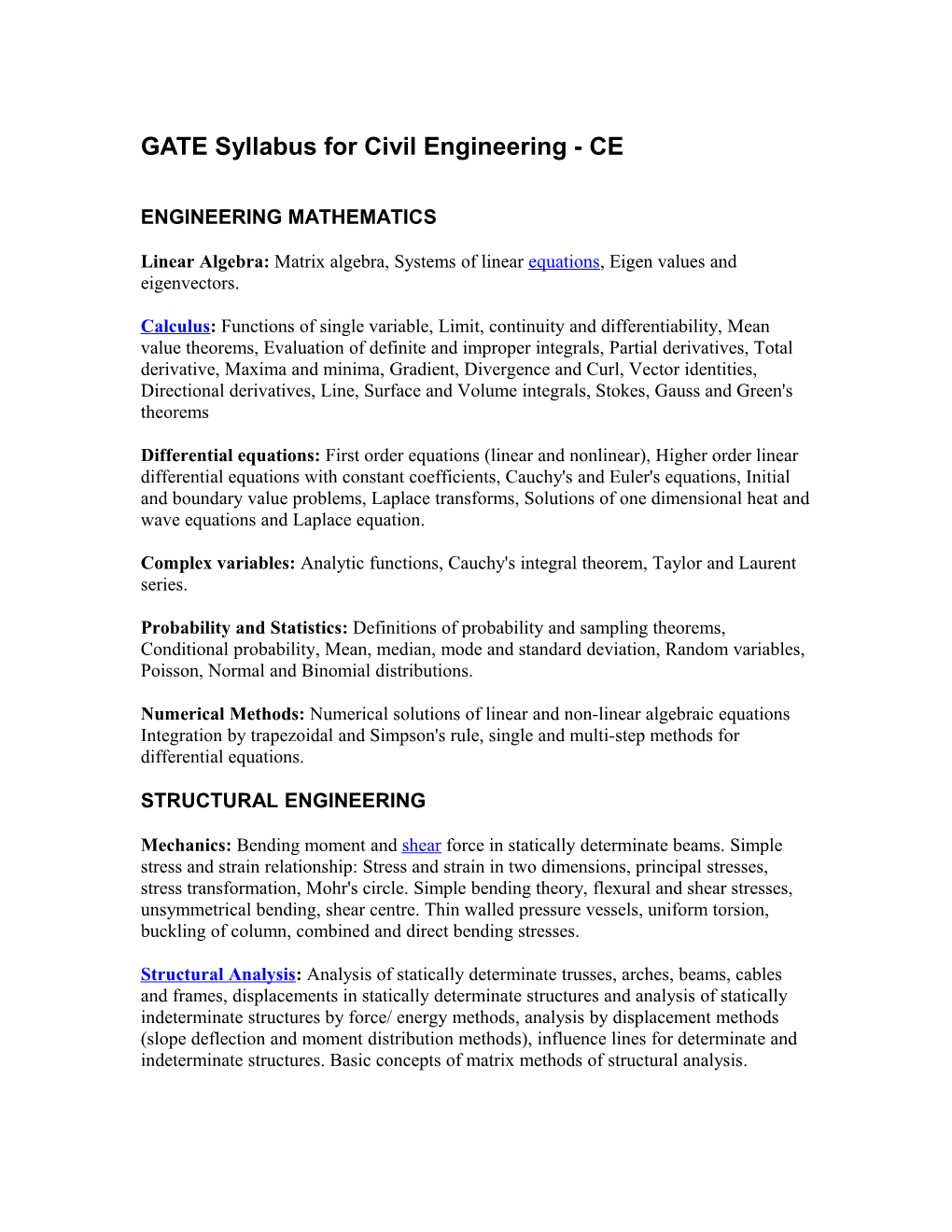 GATE Syllabus For Civil Engineering - CE