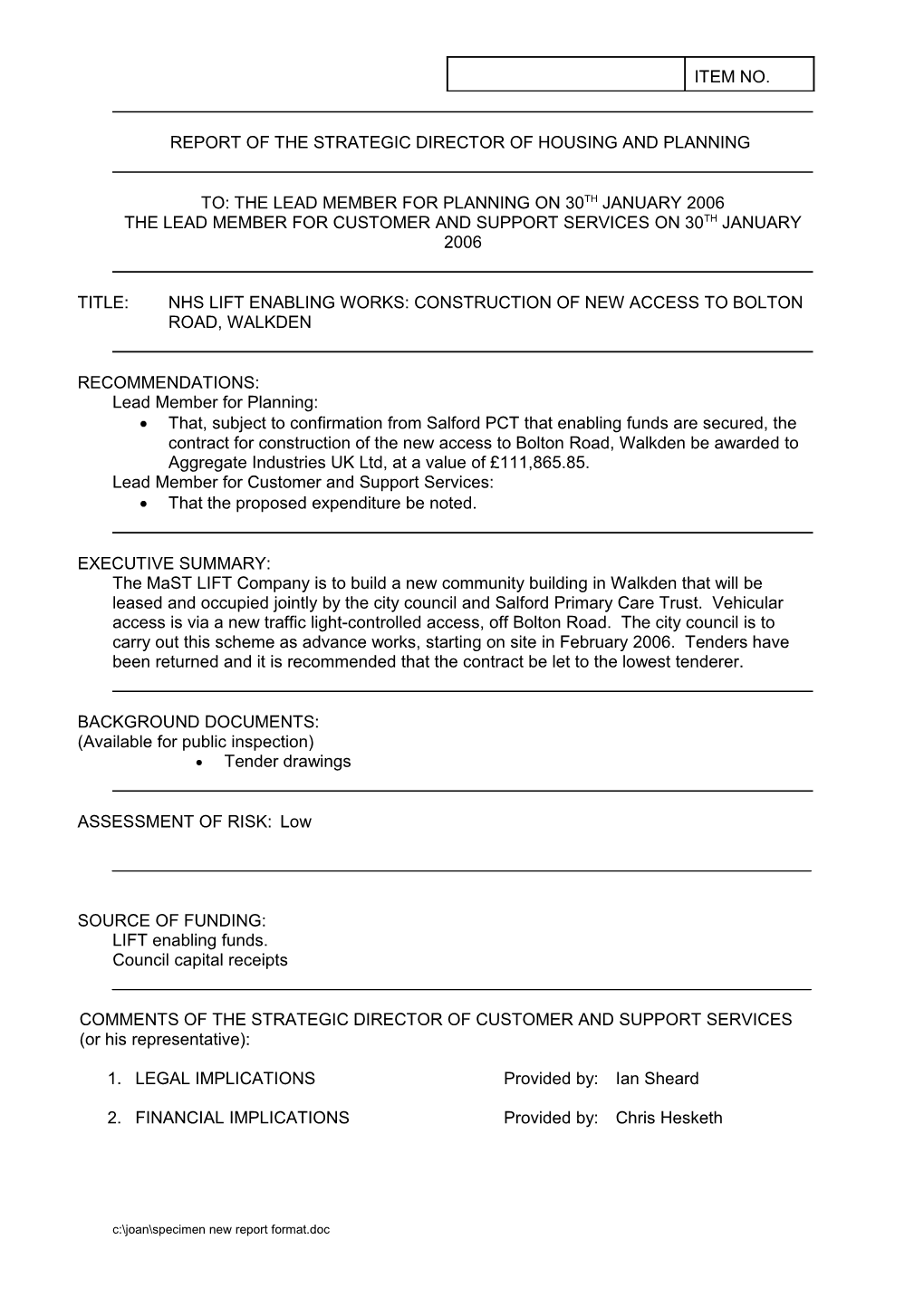 Standard Format for Committee Reports s5