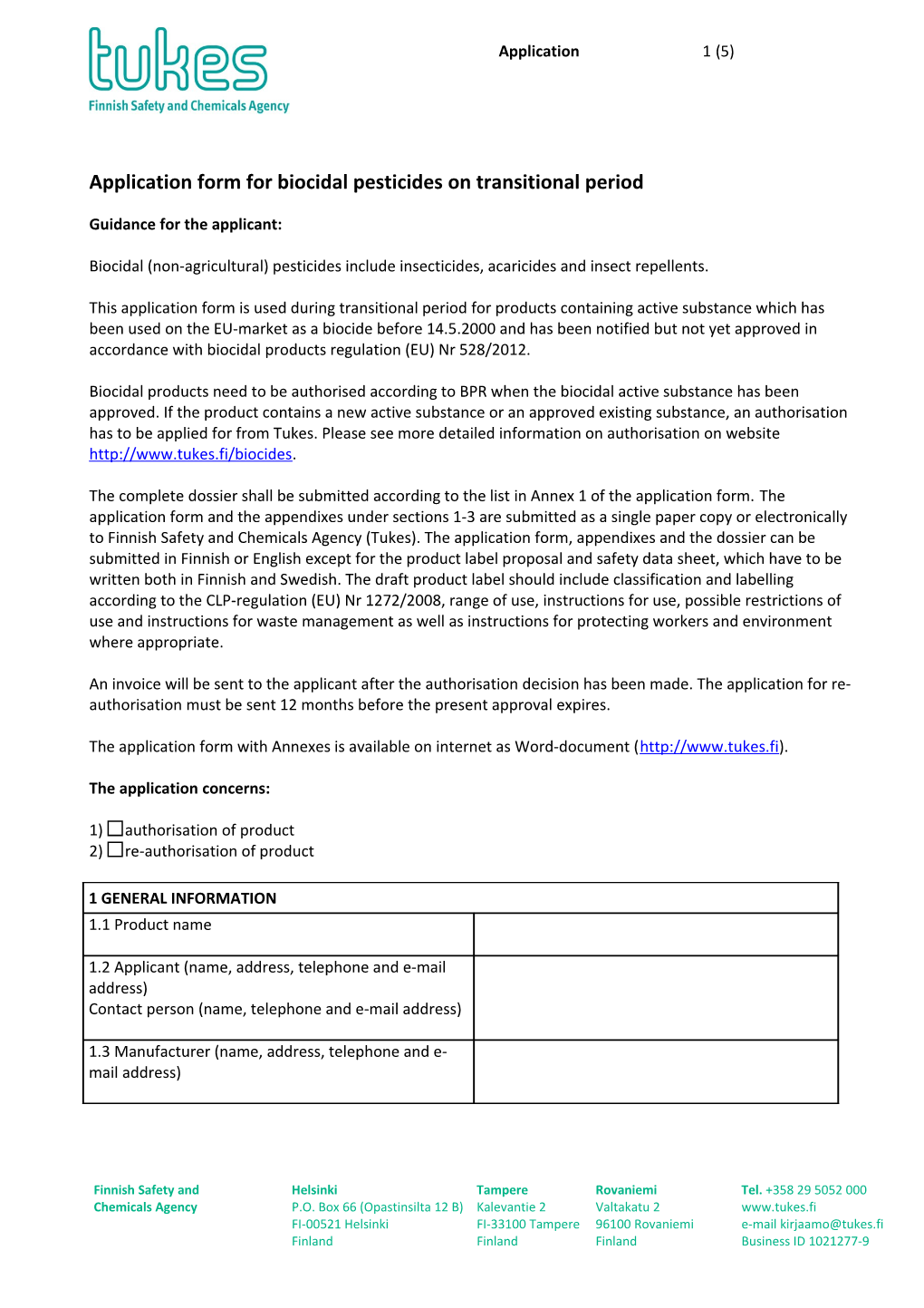 Application Form for Biocidal Pesticides on Transitional Period