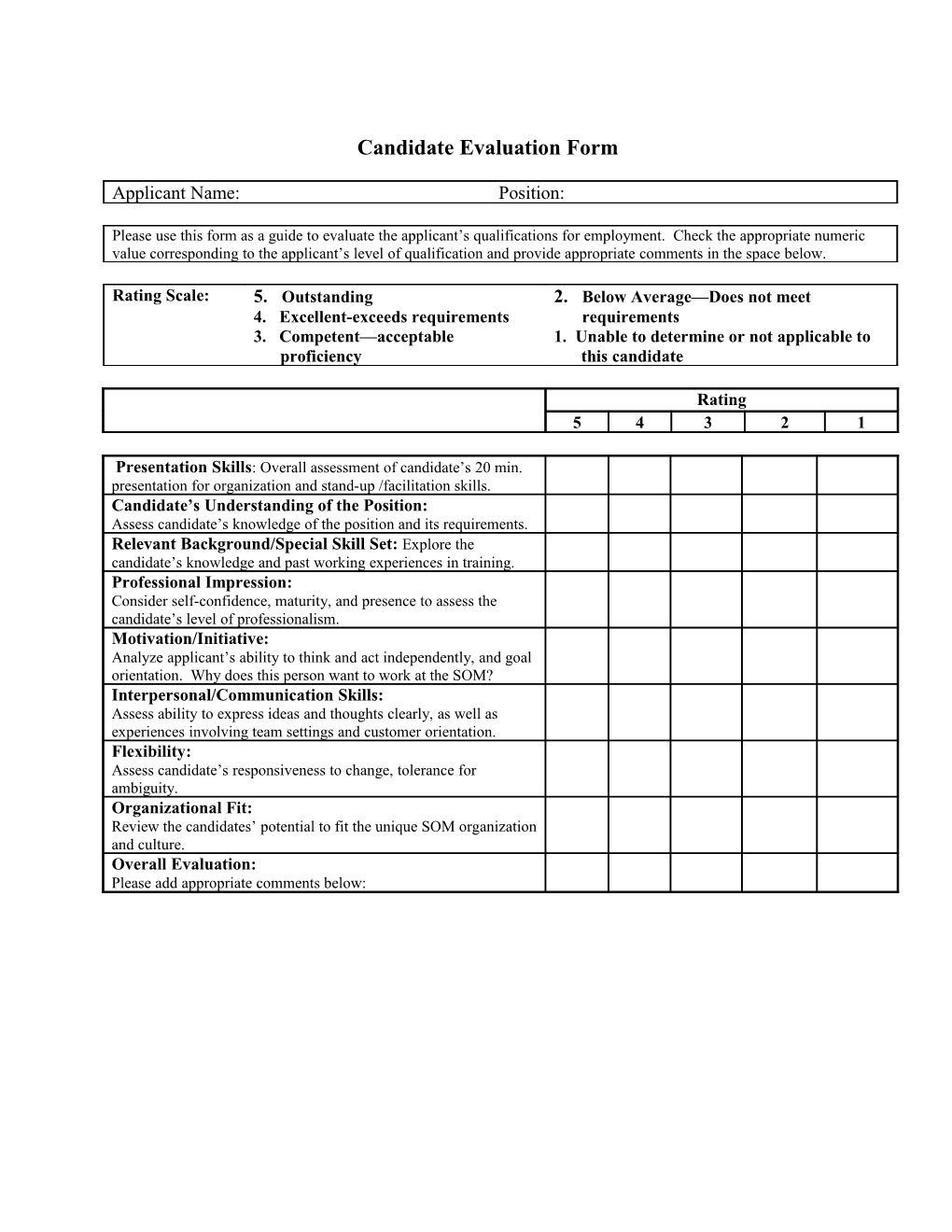 Candidate Evaluation Form