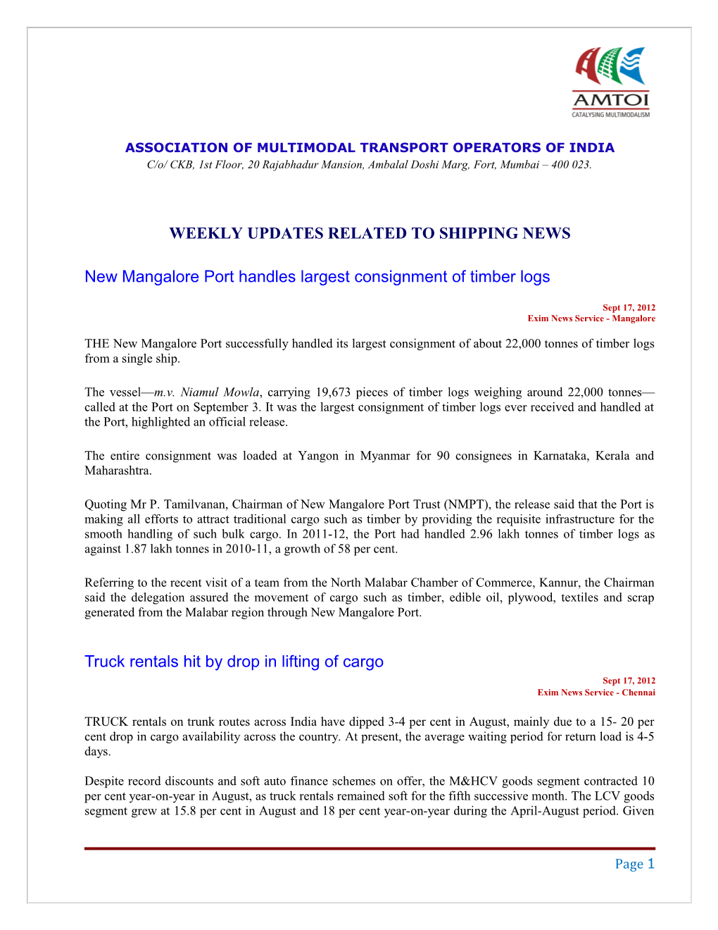 Association of Multimodal Transport Operators of India