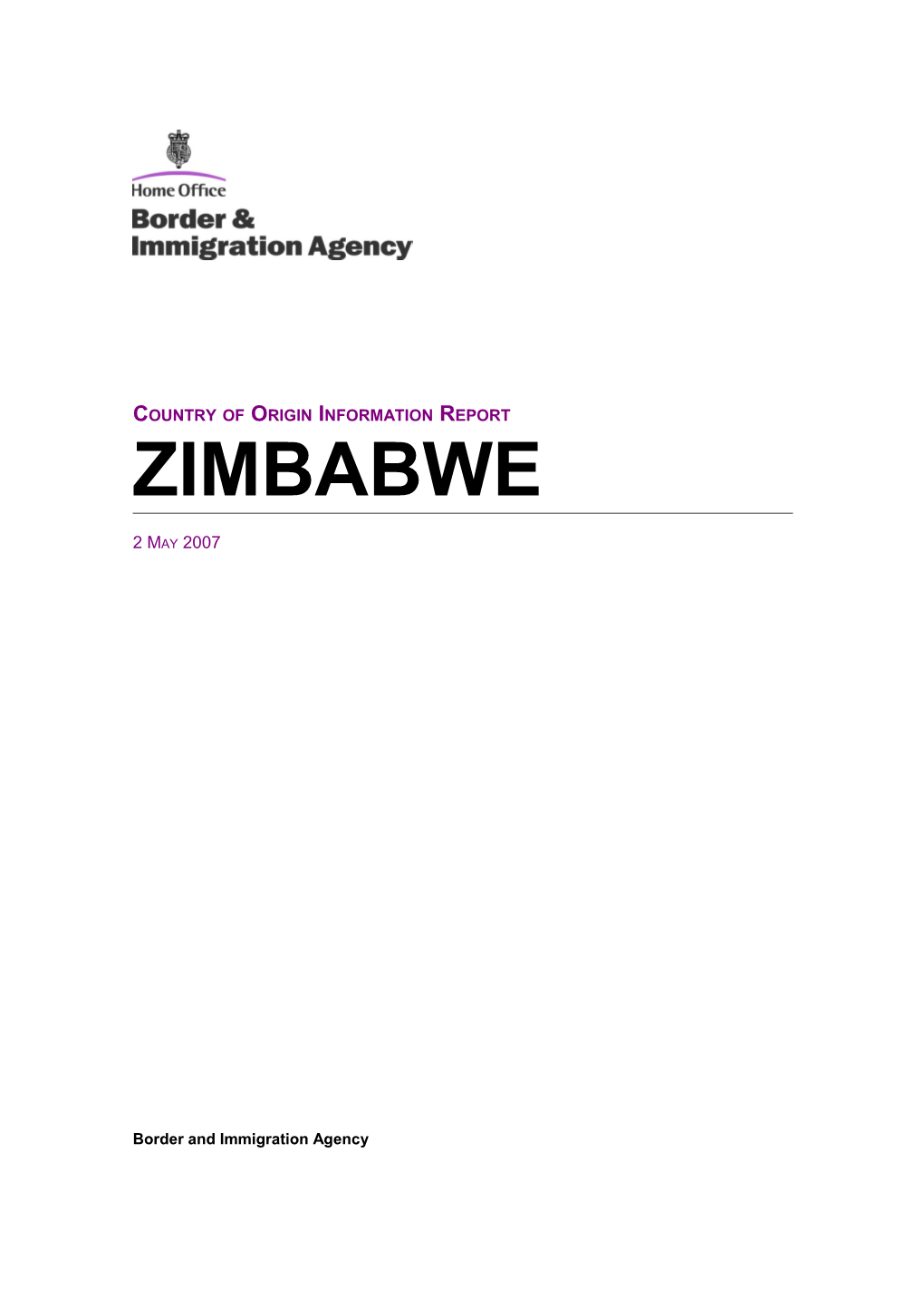 Country of Origin Information Report Zimbabwe May 2007