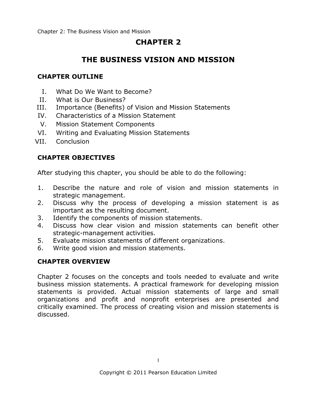 Chapter 2: the Business Vision and Mission