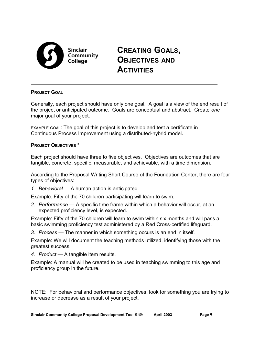 Creating Goals, Objectives, and Activities