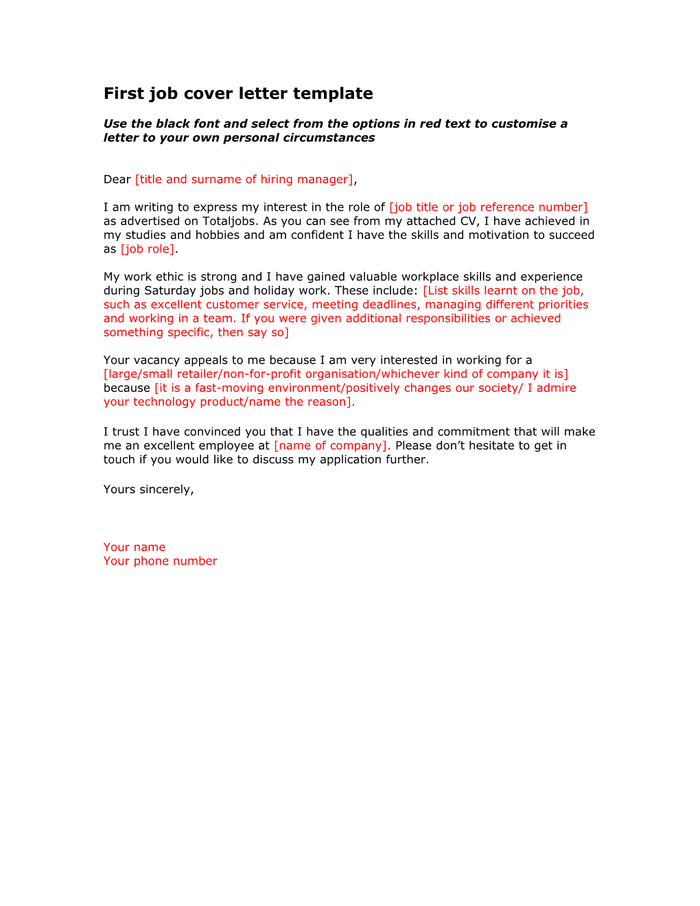 Unemployed Cover Letter Template