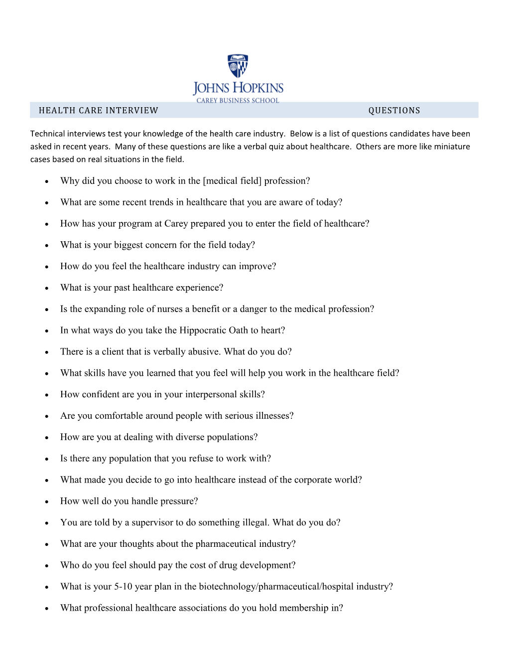 HEALTH CARE Interview Questions