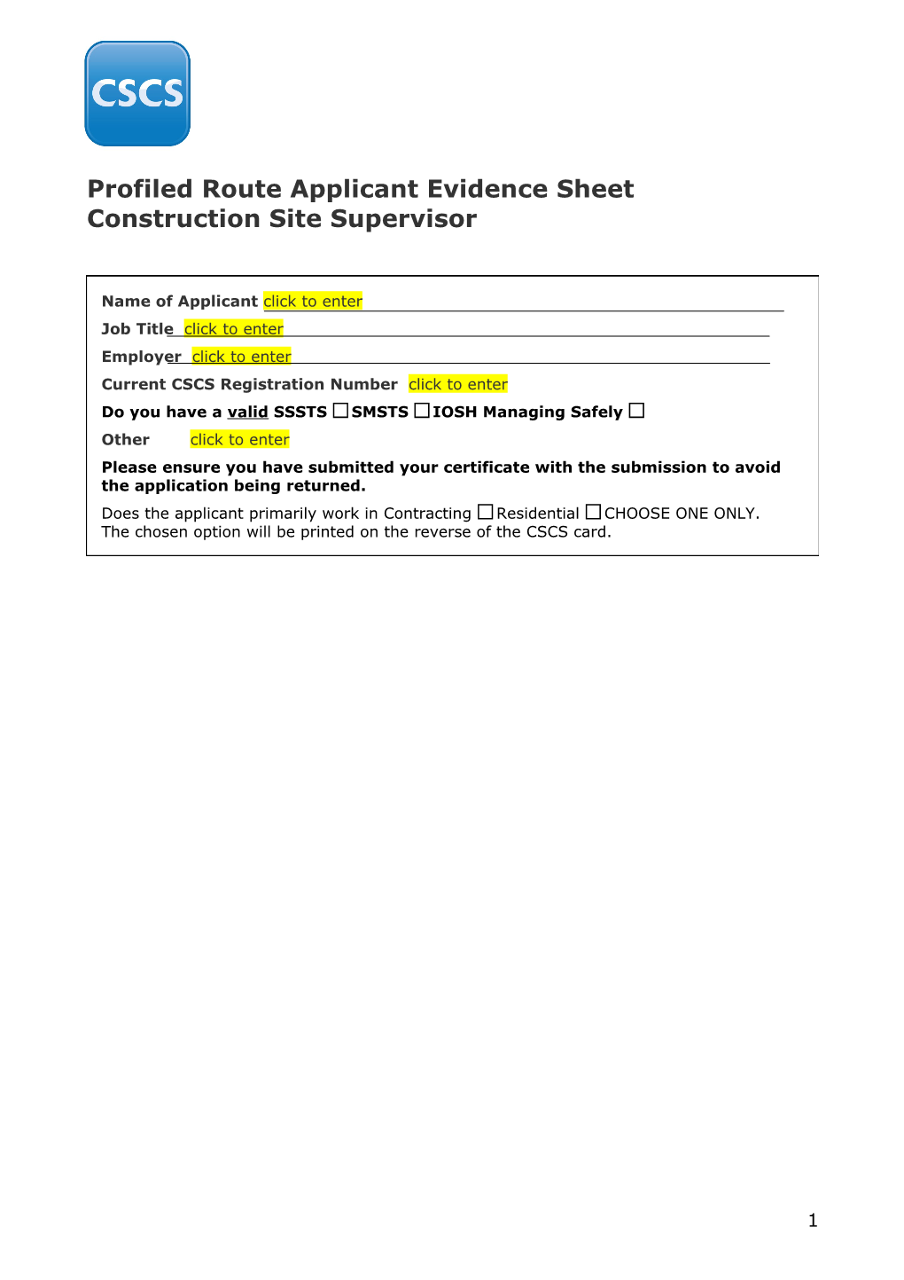 Applicant Evidence Sheet s1