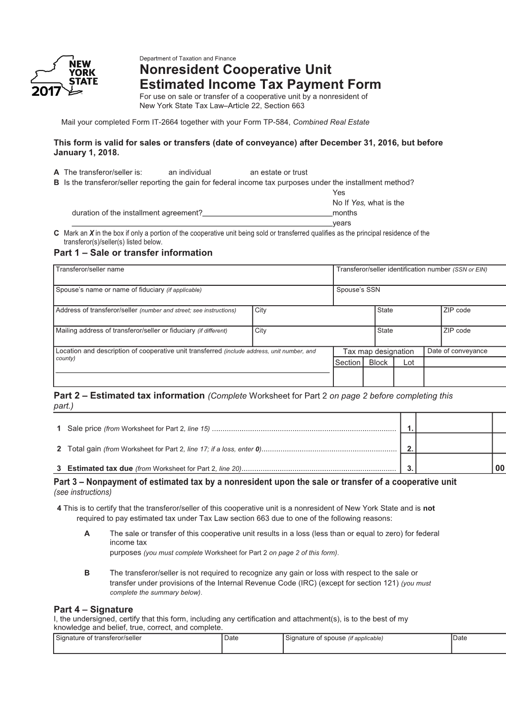 From IT-2664:2017:Nonresident Cooperative Unit Estimated Income Tax Payment Form:IT2664