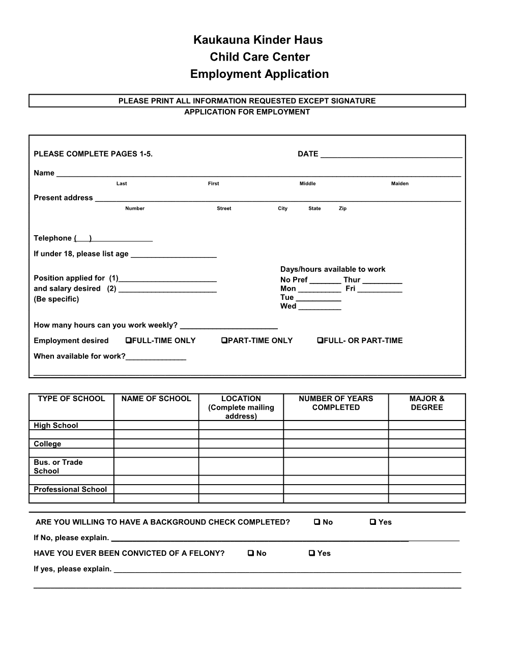 Sample Employment Application Form s3