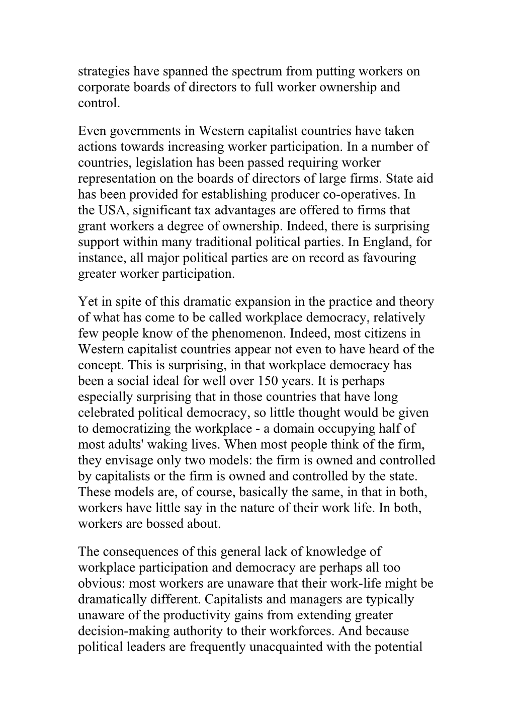Wiseman - the Ignored Question of Workplace Democracy in Political Discourse - 1997