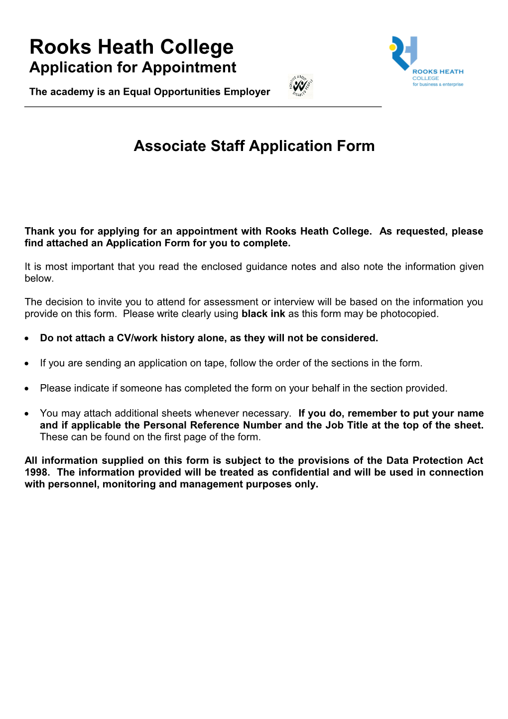 Associate Staff Application Form