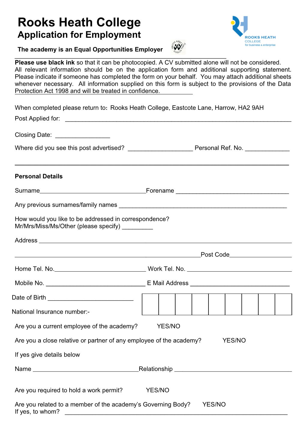 Associate Staff Application Form