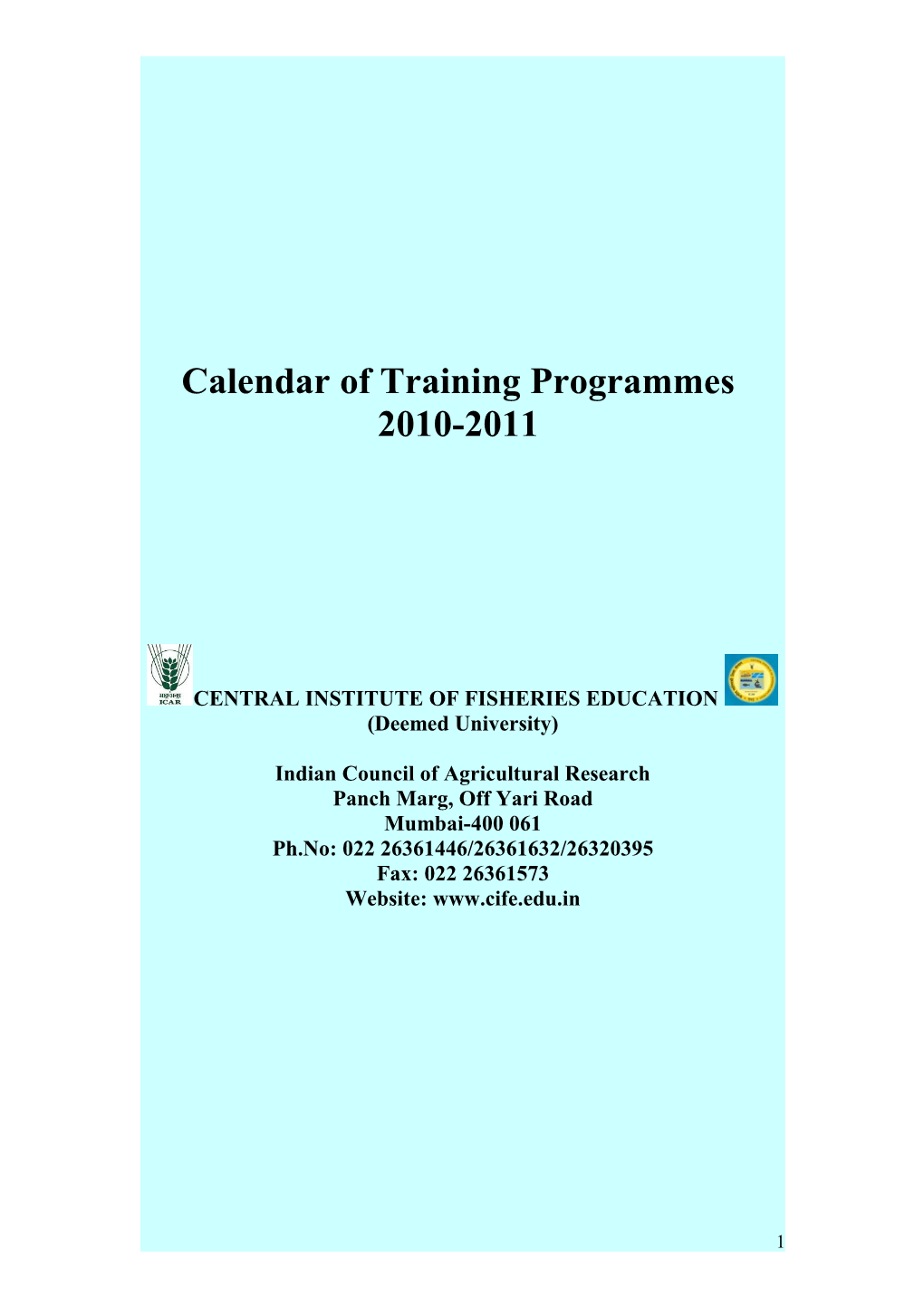 Calendar of Training Programmes