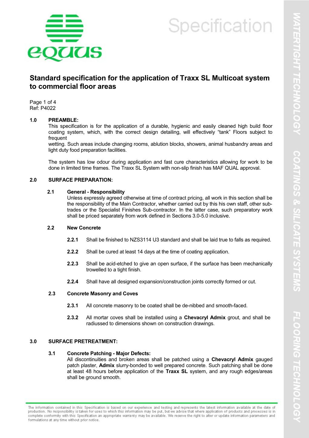 Standard Specification for the Application of Traxx SL Multicoat System to Commercial