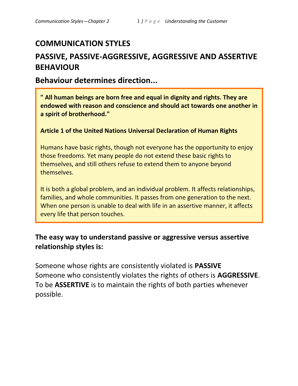 Communication Styles Chapter 2 6 Page Understanding the Customer
