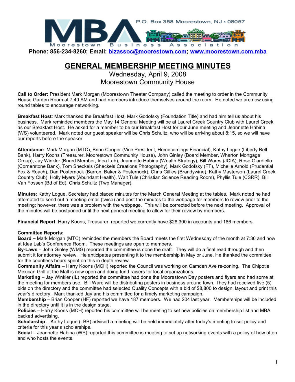 General Membership Meeting Minutes