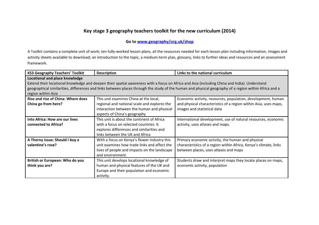 Key Stage 3 Geography Teachers Toolkit for the New Curriculum (2014)