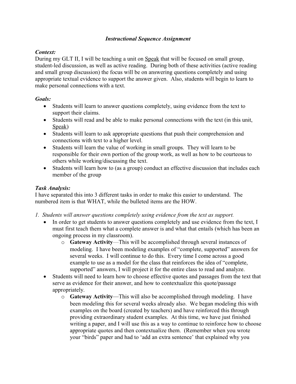 Instructional Sequence Assignment