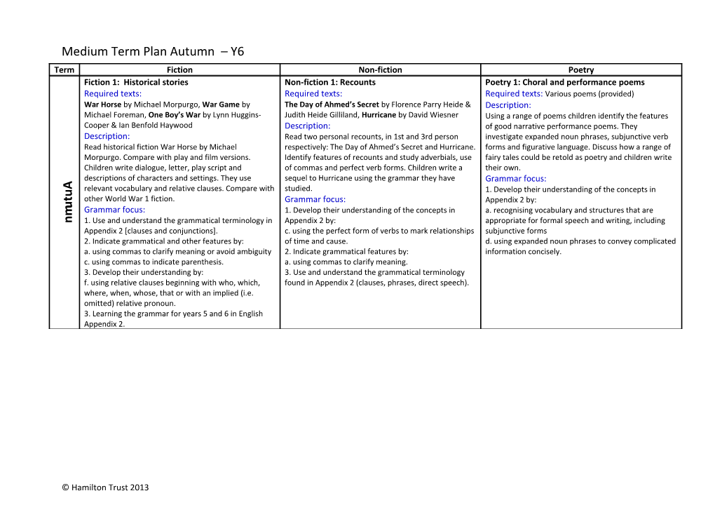 Long Term Plan – Y2 (NB Some Parts Of This Overview Are In Outline Only At This Stage