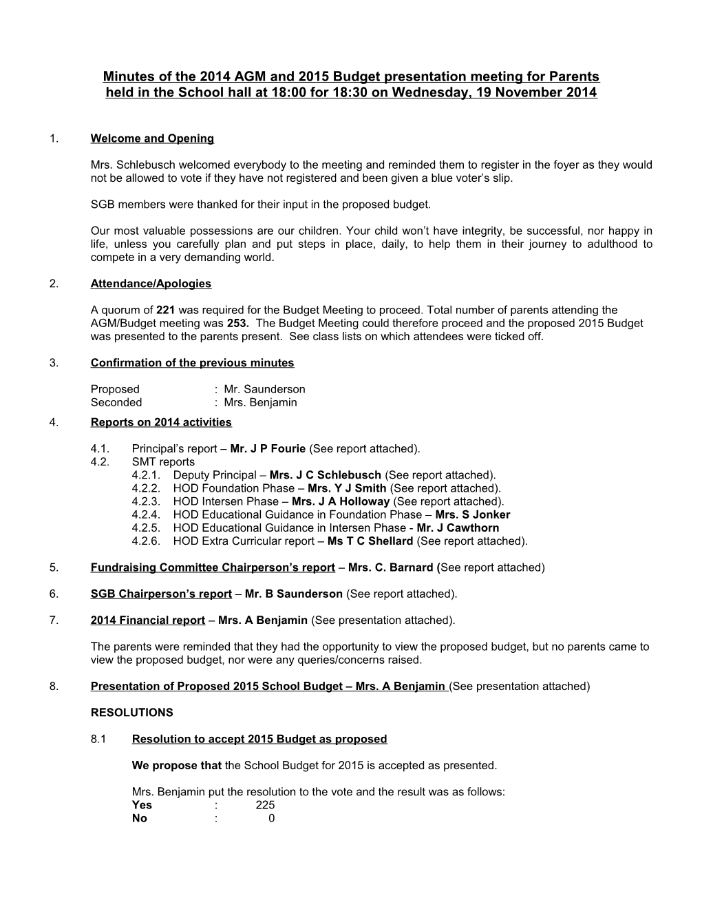 Minutes of the School Governing Body Meeting