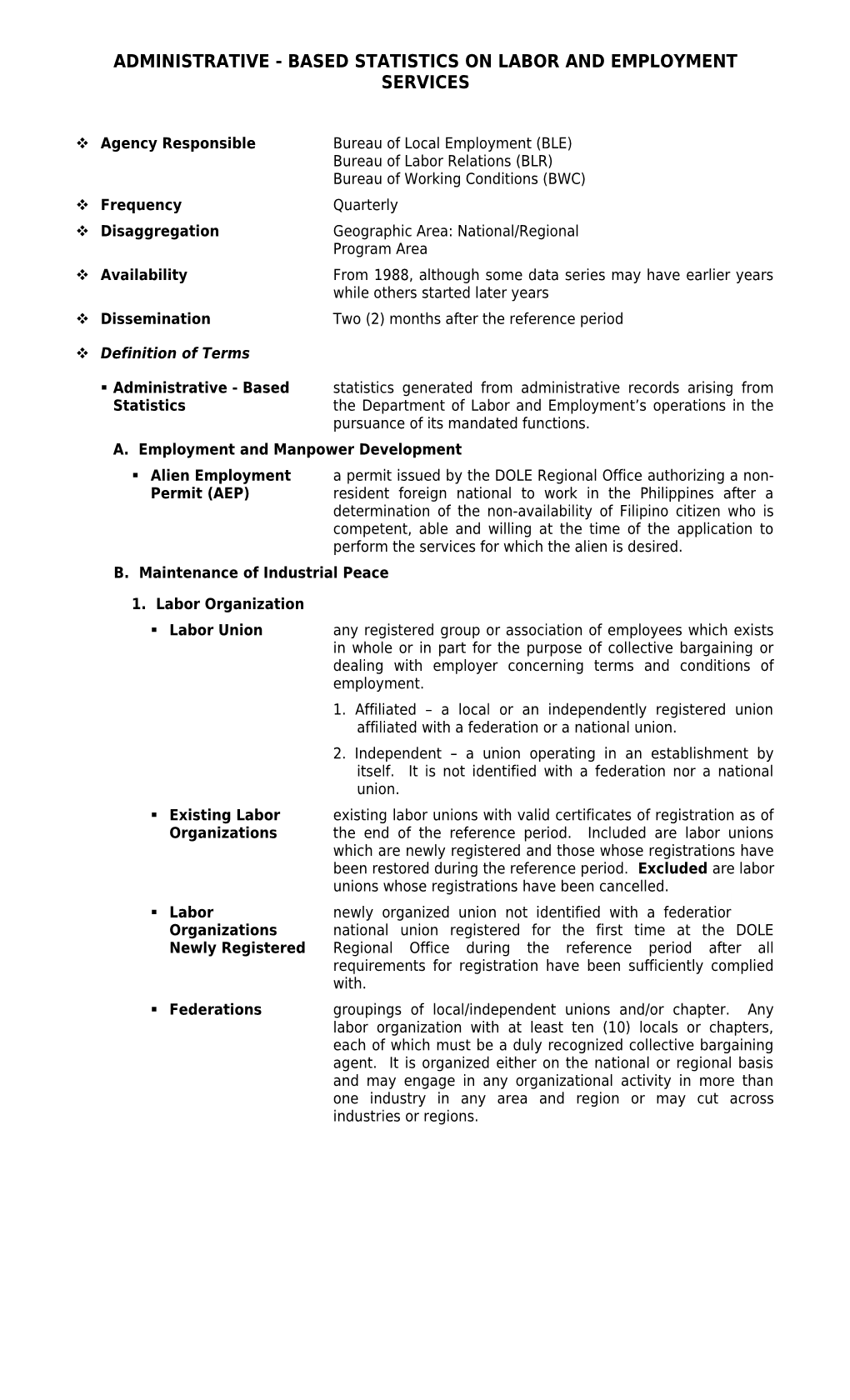 Administrative - Based Statistics on Labor and Employment Services