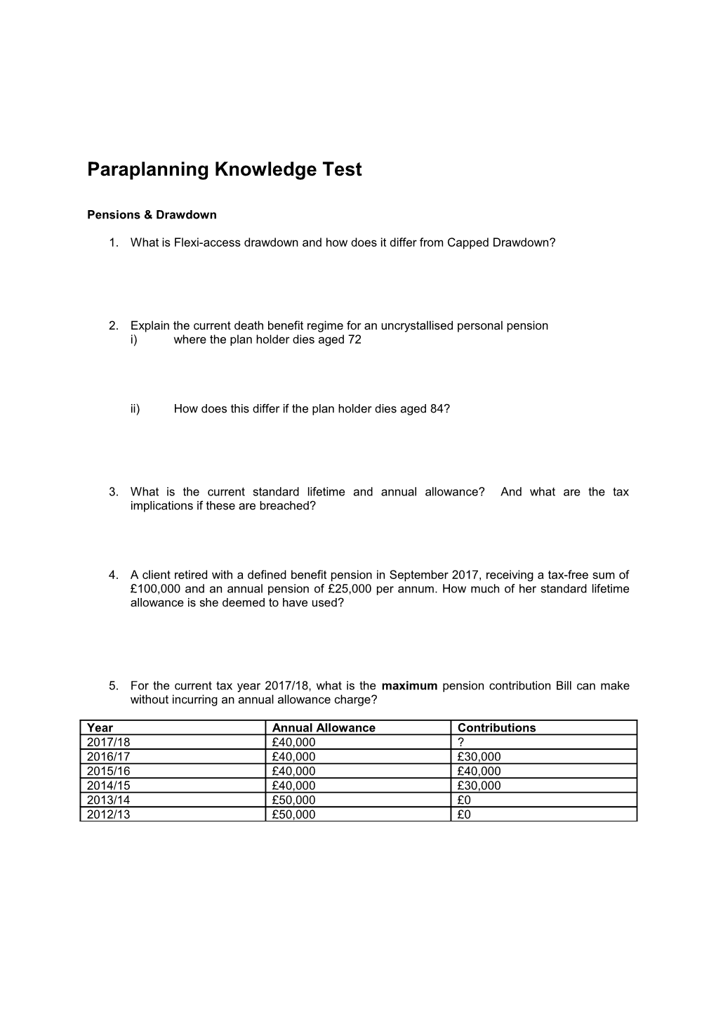 Paraplanning Knowledge Test