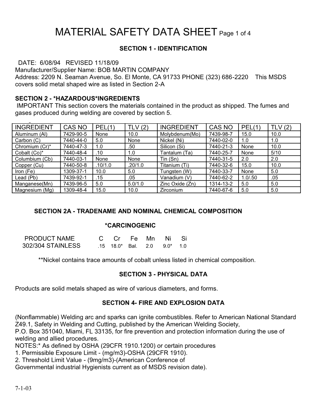 MATERIAL SAFETY DATA SHEET Page 1 of 4 s1
