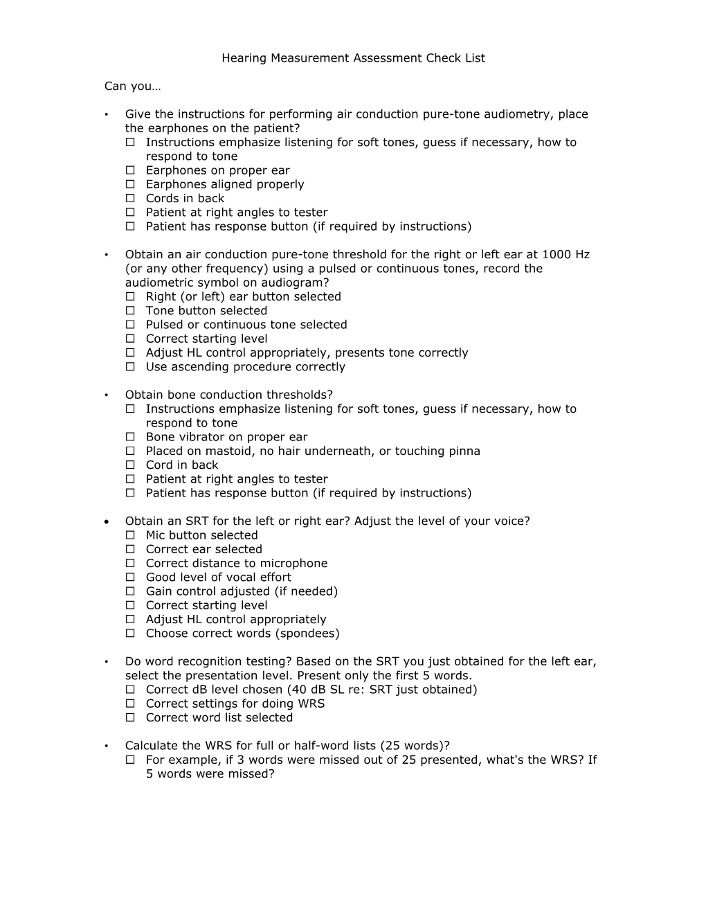 Assessment for Hearing Measurement