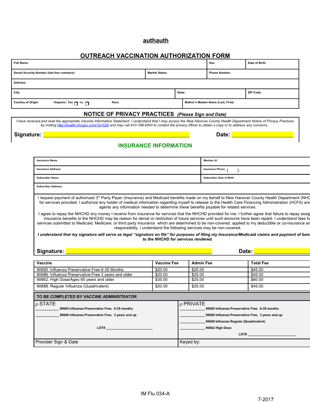 Outreach Vaccination Authorization Form