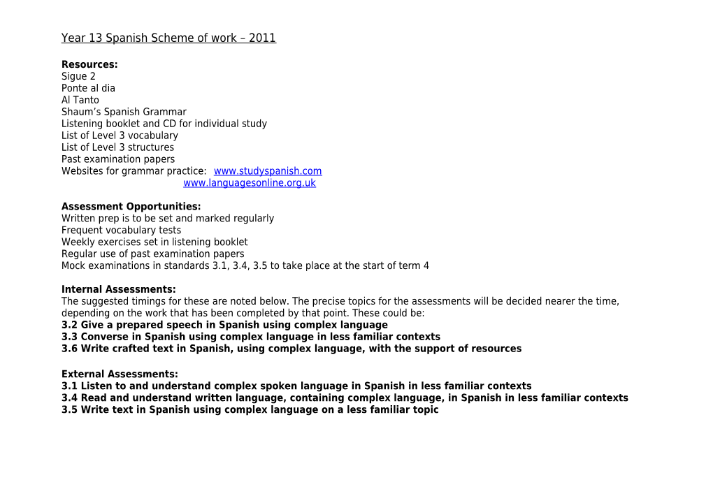 Year 9 Spanish Scheme of Work 2008 s1