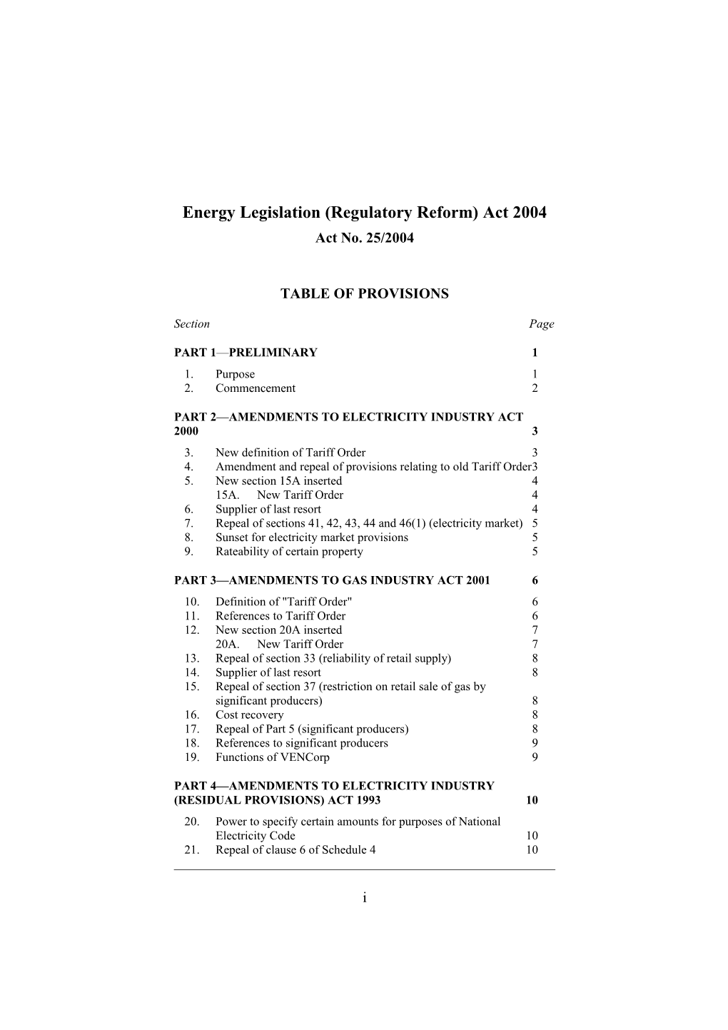 Energy Legislation (Regulatory Reform) Act 2004