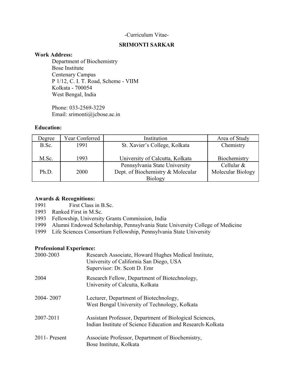 Curriculum Vitae s406