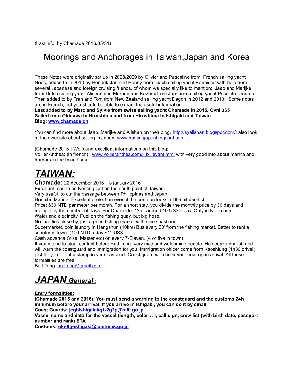 Moorings and Anchorages in Taiwan,Japan and Korea