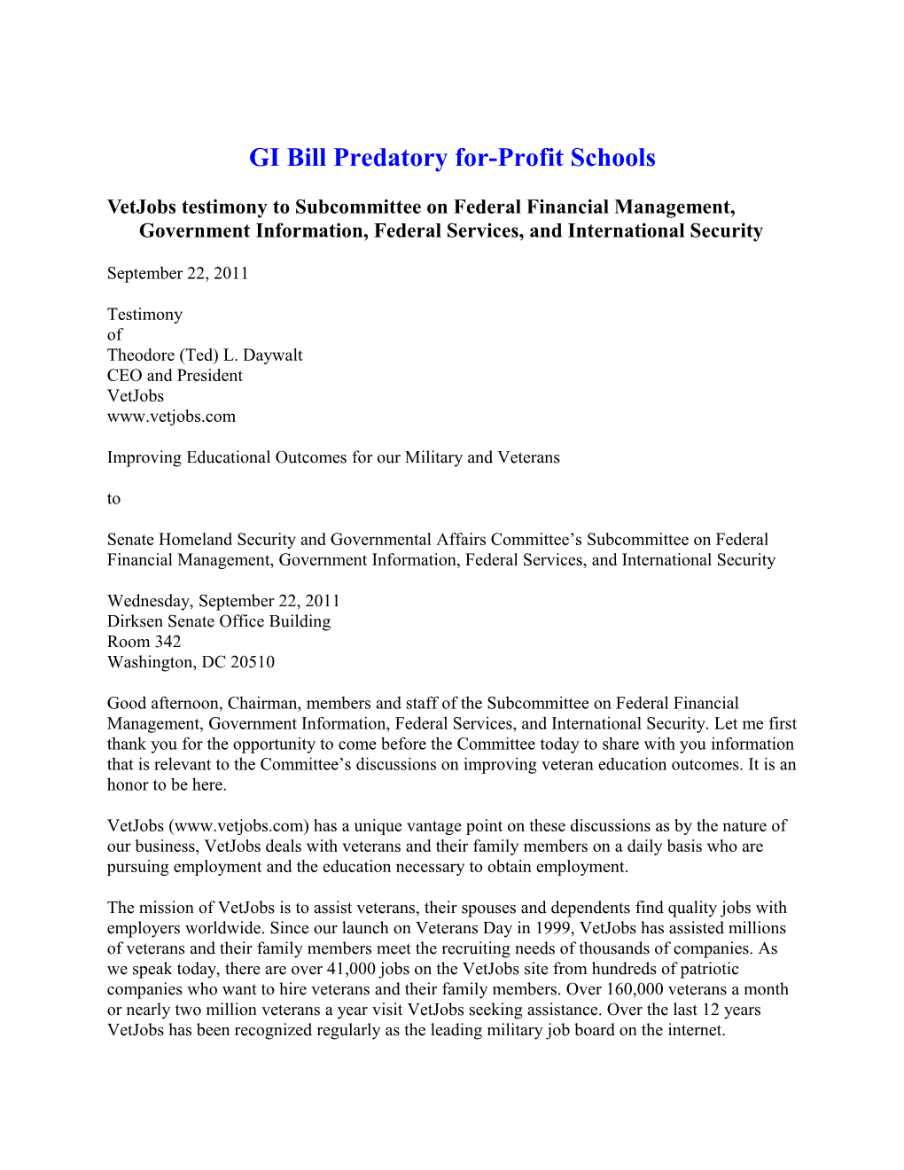 GI Bill Predatory For-Profit Schools