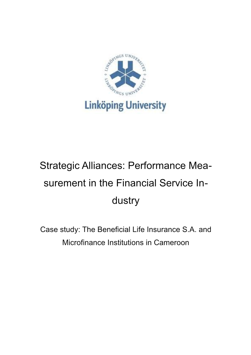 Strategic Alliances: Performance Measurement in the Financial Service Industry