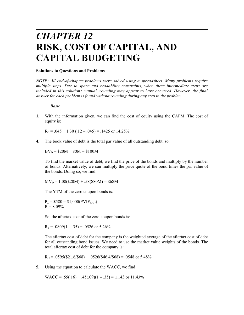 Risk, Cost of Capital, and Capital Budgeting