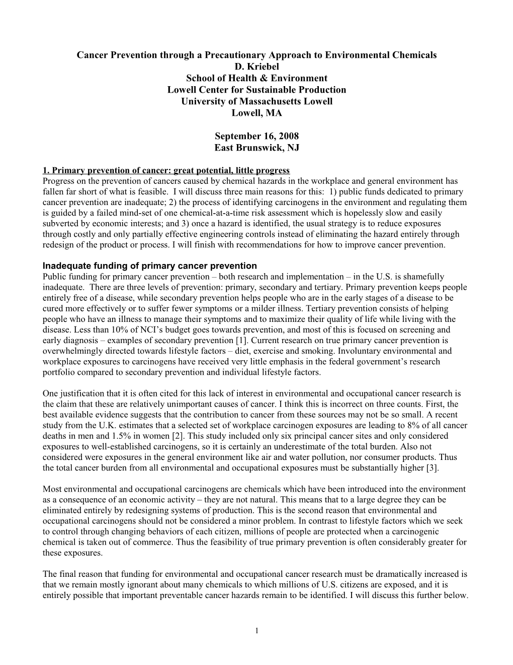Paper for Pisa Meeting on Cancer Prevention Feb 2003