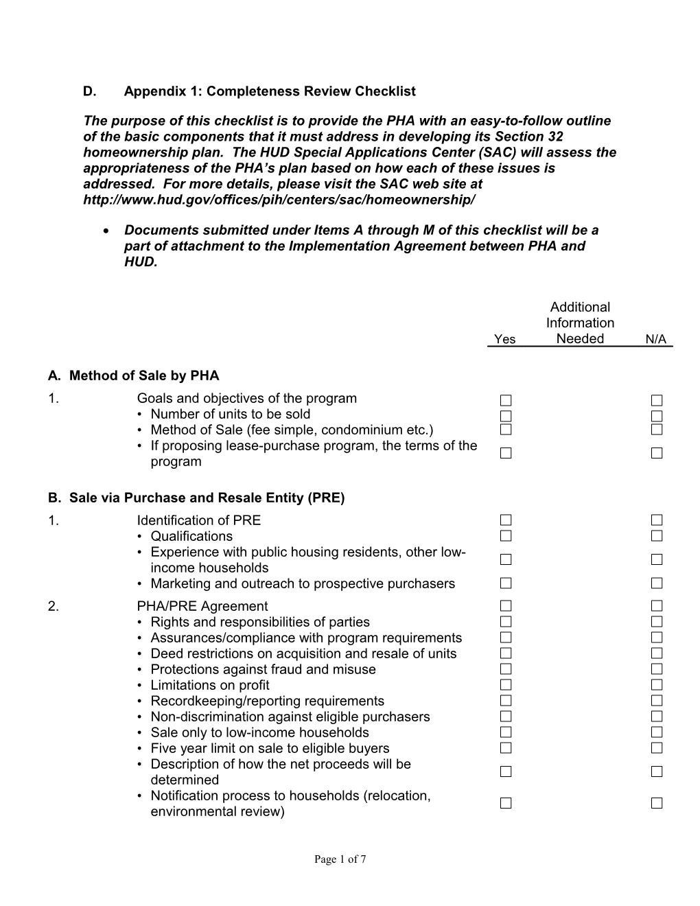 D. Appendix 1: Completeness Review Checklist