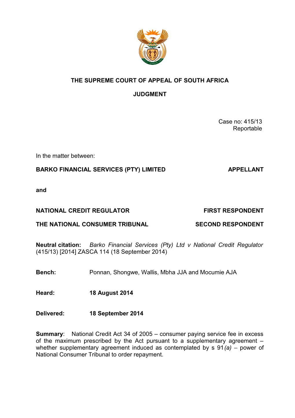 The Supreme Court of Appeal of South Africa s32