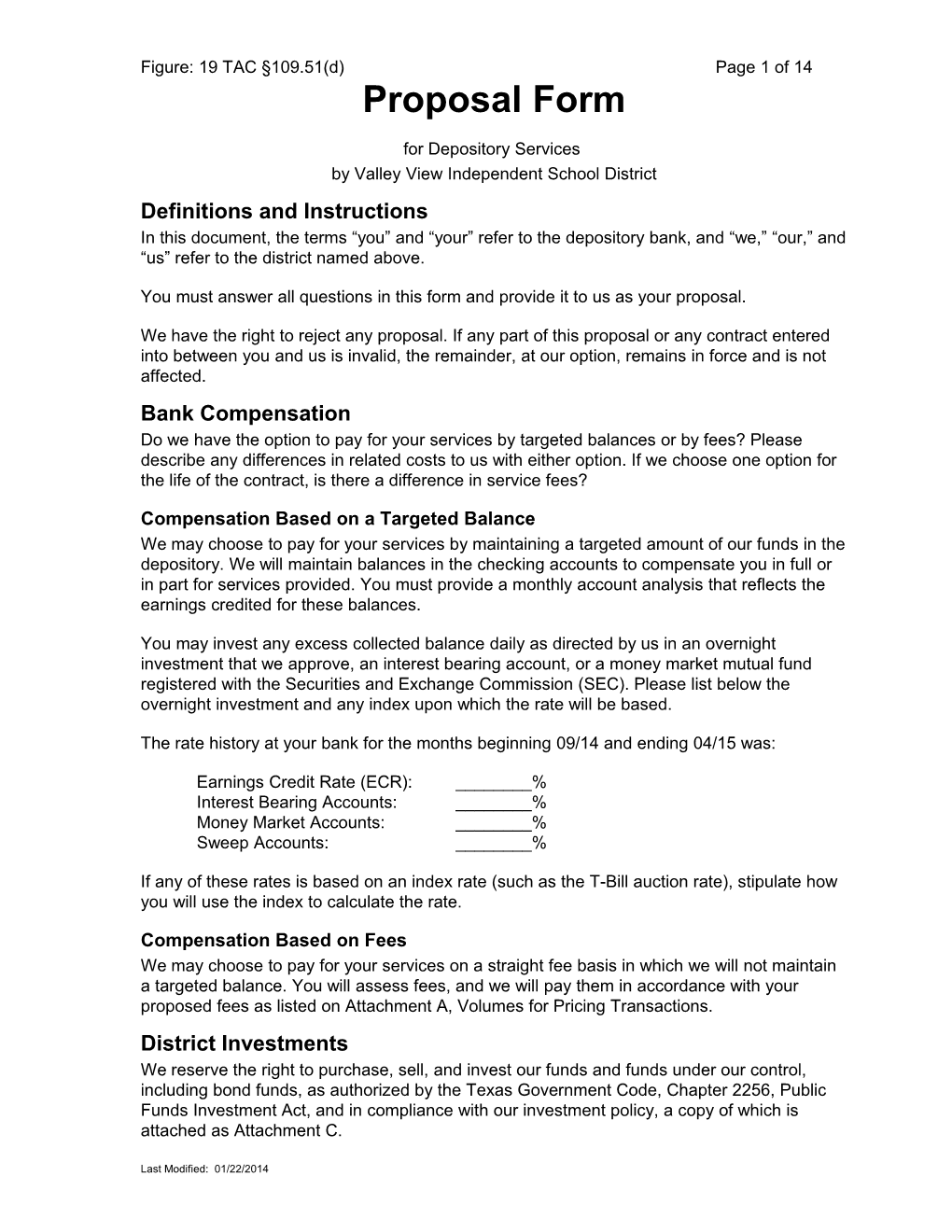 Proposal for Depository Services Page 2 of 15