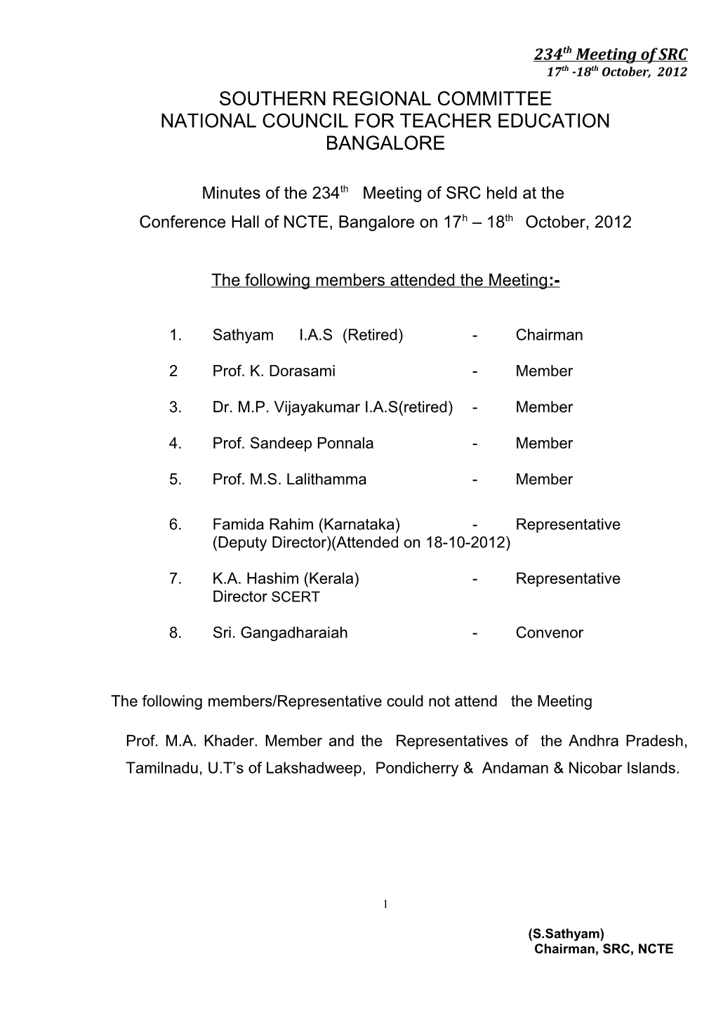 MINUTES of 234Th MEETING of SRC-NCTE