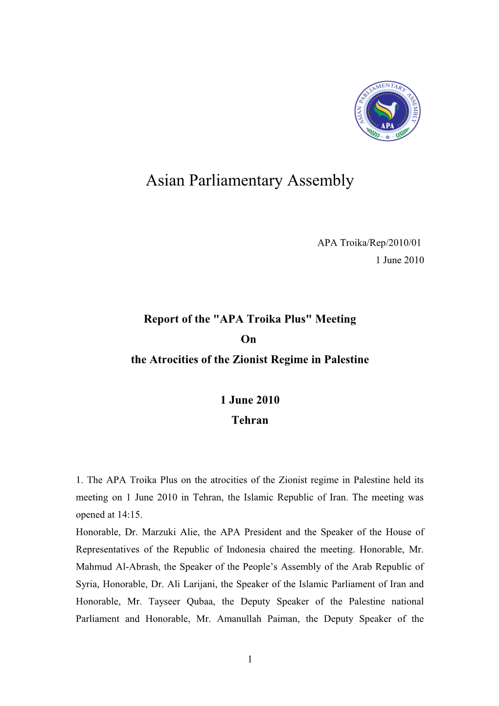 Report of the APA Troika Plus Meeting