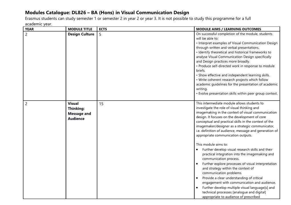 Modules Catalogue: DL826 BA (Hons) in Visual Communication Design