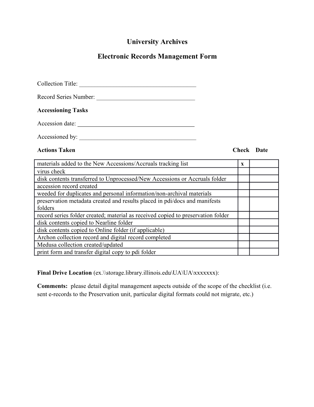 Electronic Records Management Form